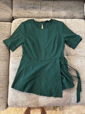 Betabrand Forest Green Wrap-Style Blouse